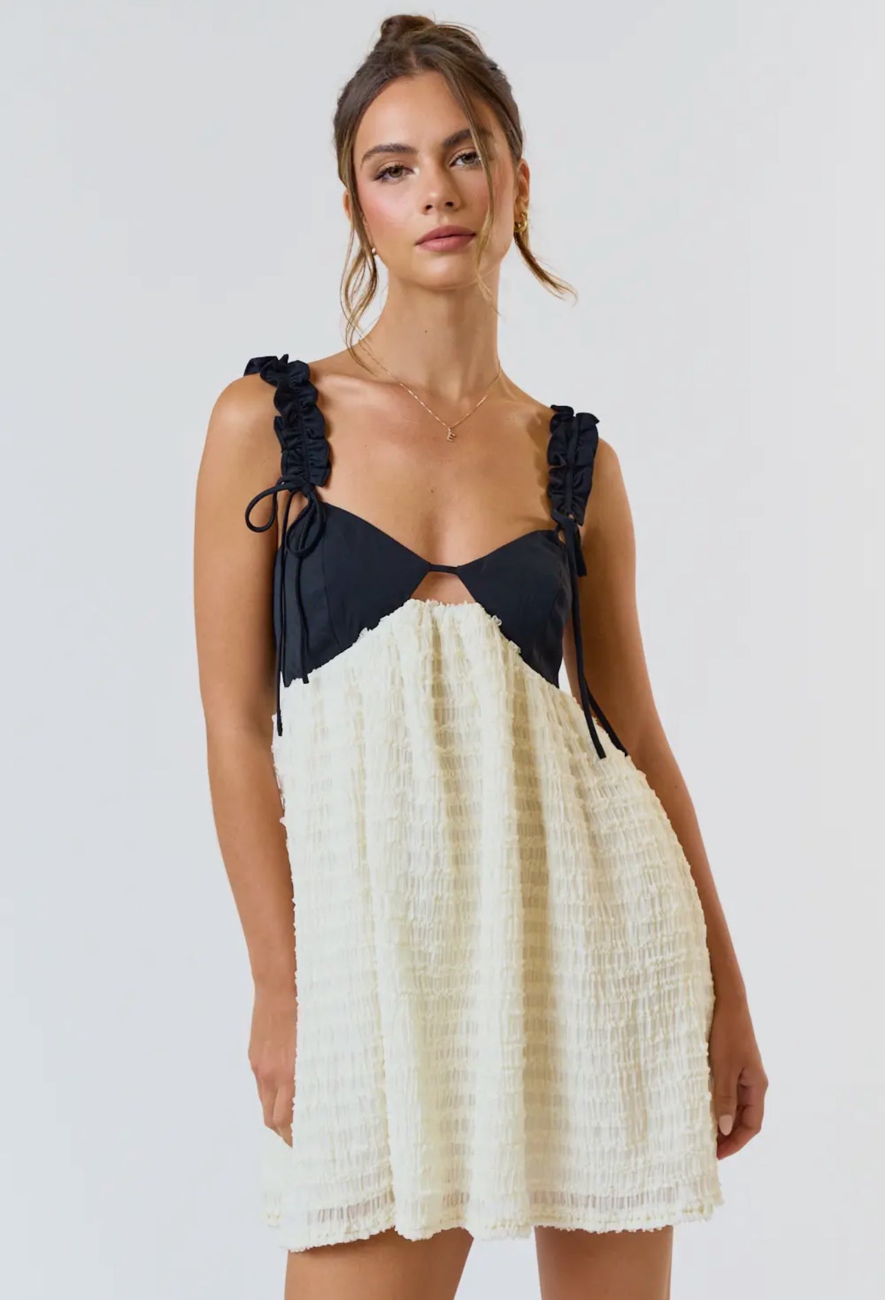 Bow Strap Detail Chiffon Babydoll Dress
