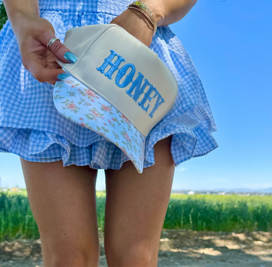 Honey Embroidery Floral Two-Tone Trucker Hat