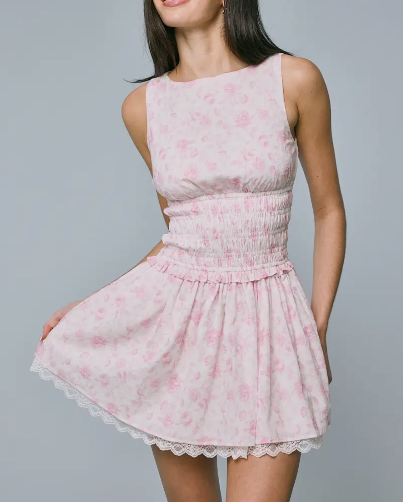 Pastel Floral Boat Neck Fit & Flare
Mini Dress