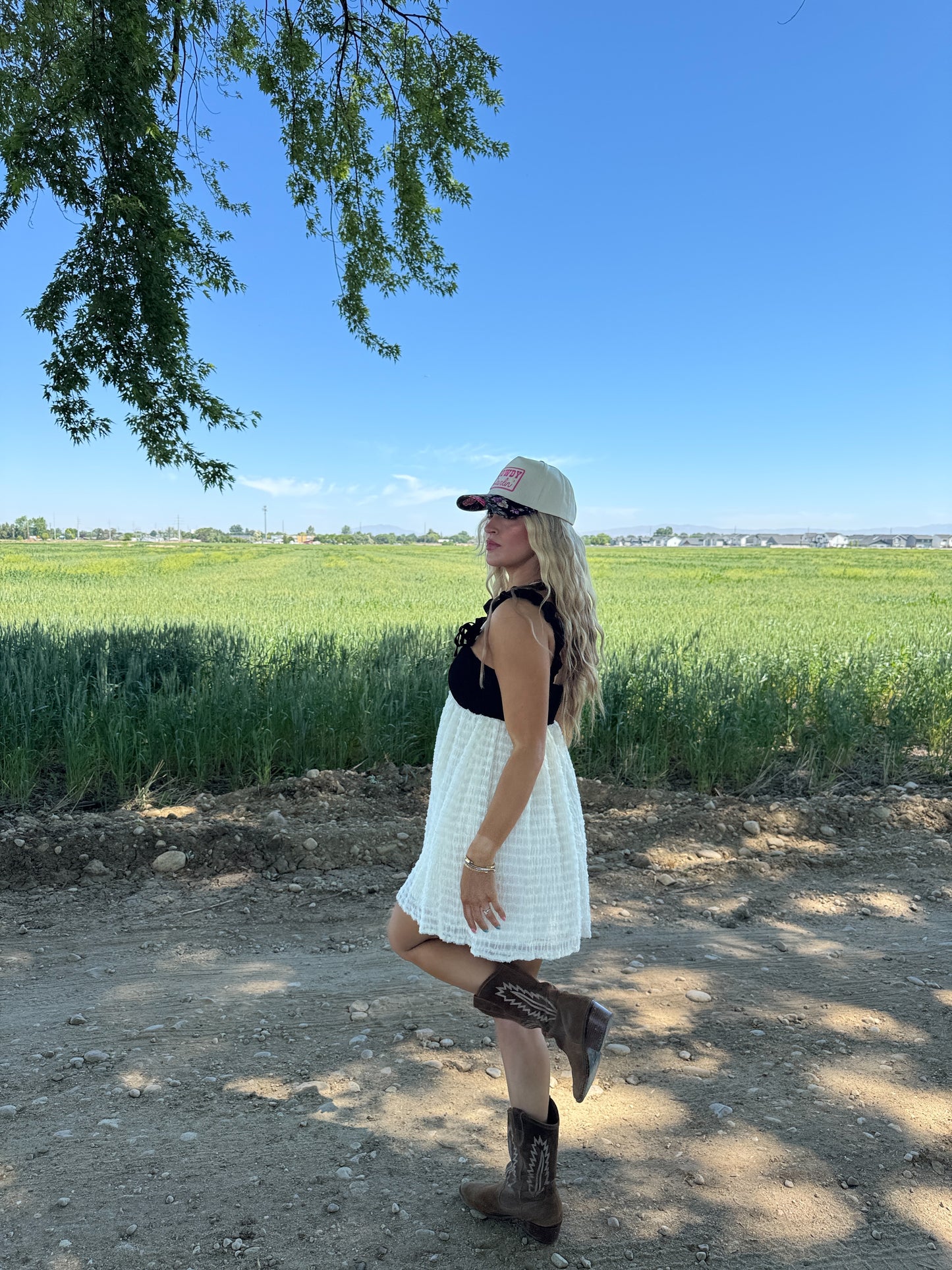 Bow Strap Detail Chiffon Babydoll Dress