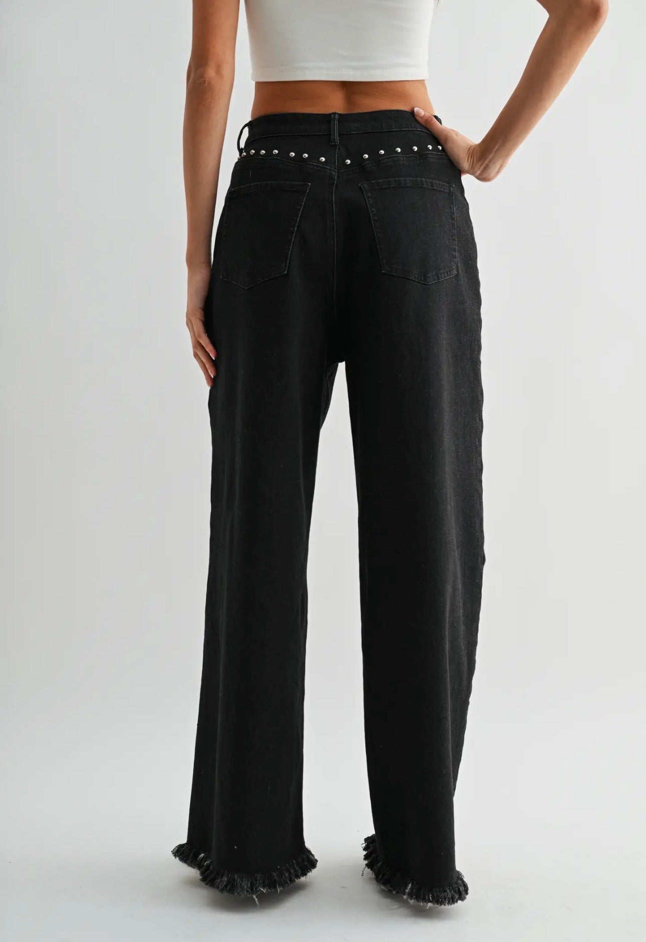 High Waisted Wide-Leg Black Denim Pants