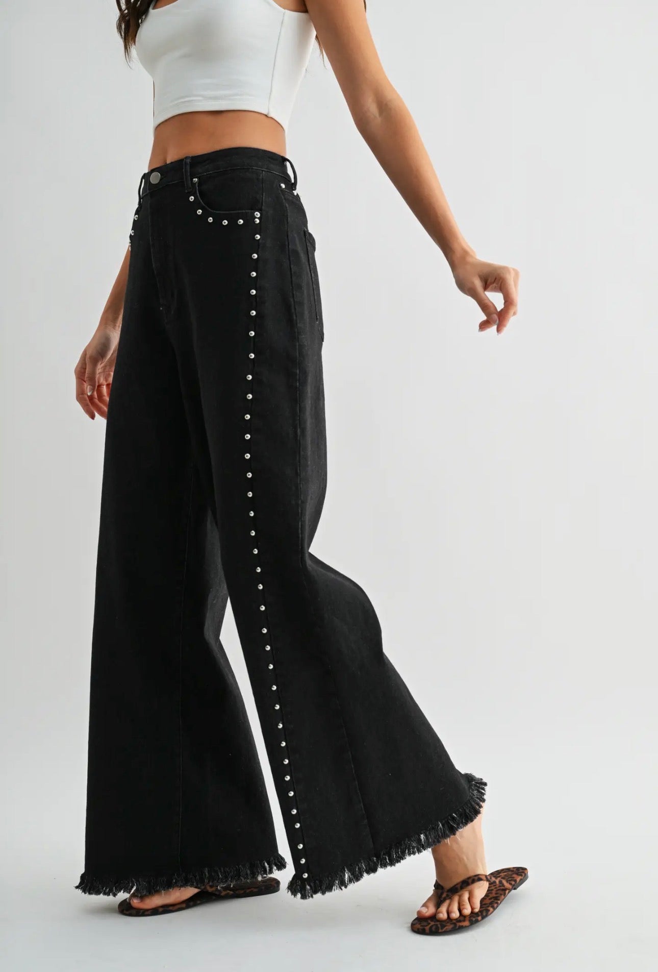 High Waisted Wide-Leg Black Denim Pants