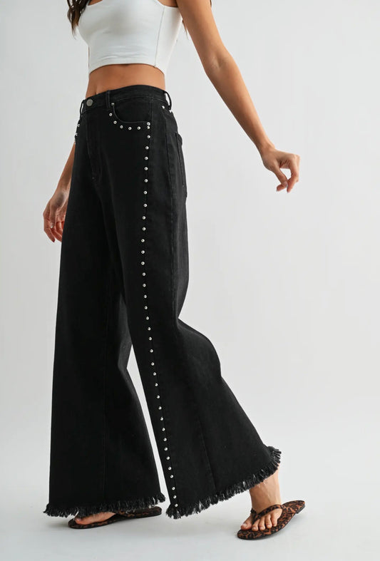 High Waisted Wide-Leg Black Denim Pants