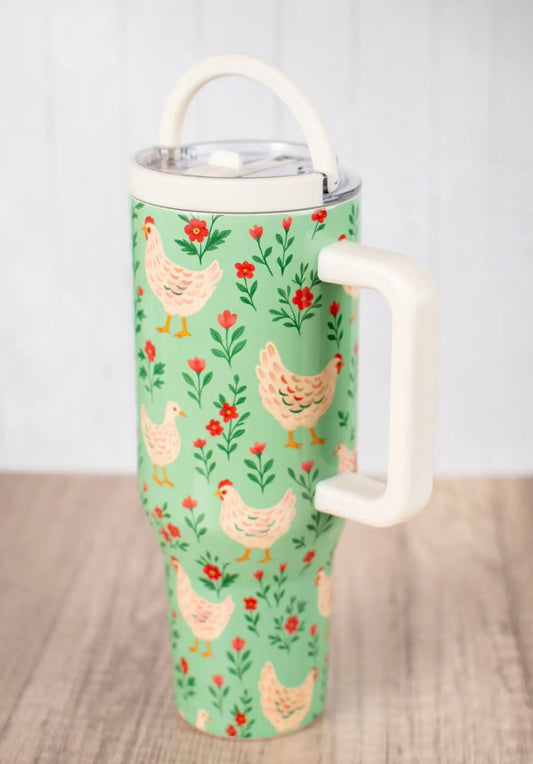 Chickens & Flowers 40oz water tumbler