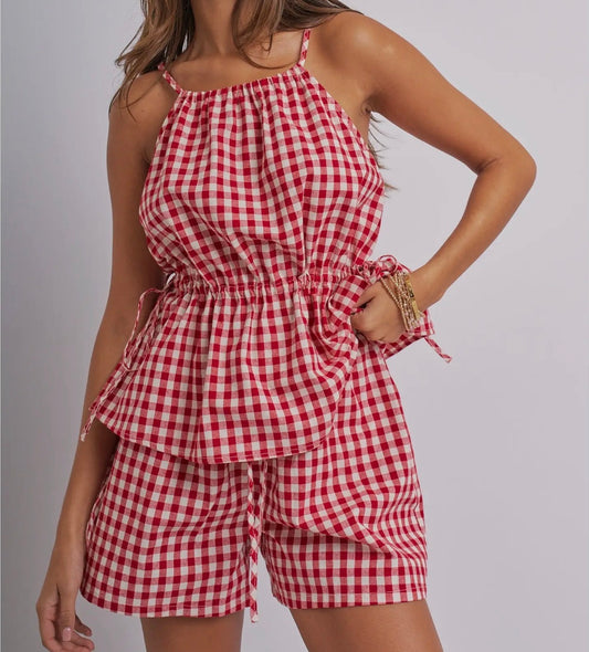 Gingham Two Piece Halter Top & Short Set